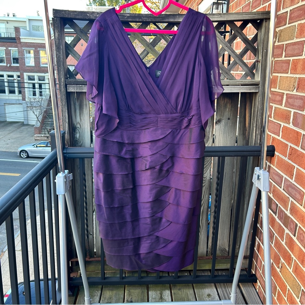 Adrianna Papell Purple Shutter Pleat Plus Cocktail Dress 16W